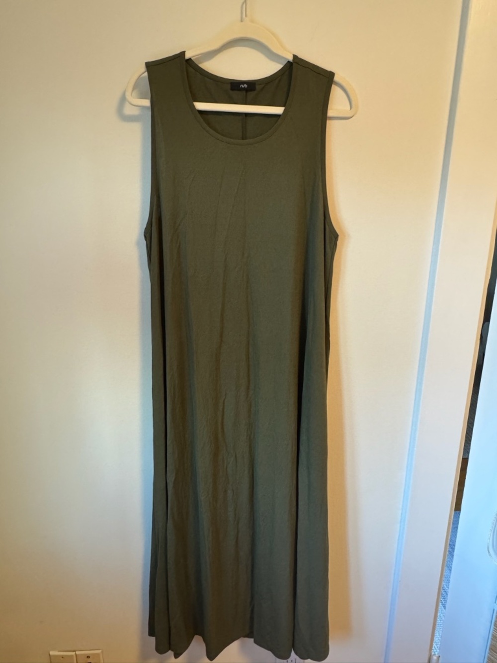Ruti Olive Green Sleeveless A-Line Midi Dress